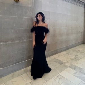 Black Fur Gown Maxi Dress